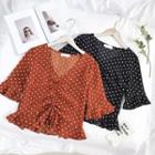 Polka Dot Short-sleeve V-neck Chiffon Top