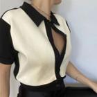 Short-sleeve Panel Cropped Cardigan