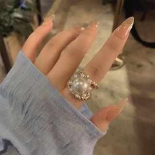Faux Pearl Statement Ring 1 Pc - Faux Pearl Statement Ring - Gold - One Size
