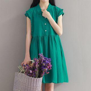 Frill Trim Cap Sleeve Collared Dress