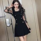 Mock Two-piece 3/4-sleeve Sheer Panel A-line Mini Dress