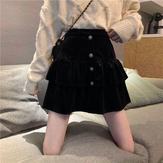 Button-up Ruffle Mini A-line Skirt