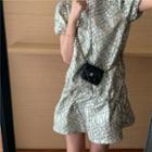 Printed Puff-sleeve Shirred Mini A-line Dress
