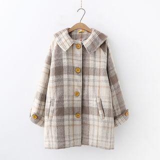 Plaid Button Coat Khaki - One Size