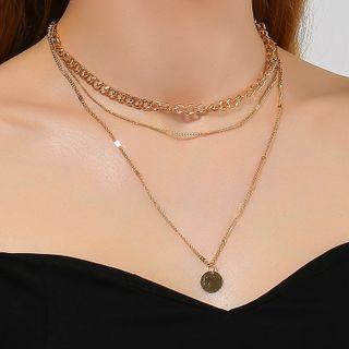 Coin Layered Necklace 01 - Gold - One Size