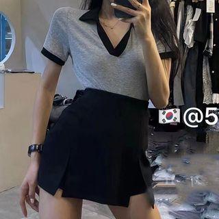 Short-sleeve Polo Shirt / Slit Mini A-line Skort