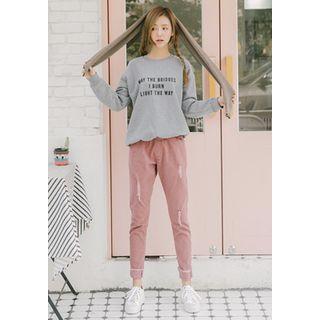 Band-waist Distressed Tapered Pants