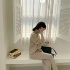 Set: High-neck Knit Top + Drawstring Wide-leg Pants