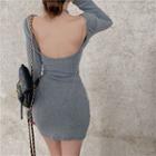 Open Back Long-sleeve Mini T-shirt Dress