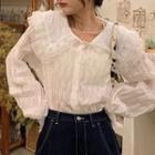 Doll-collar Button-up Mesh Blouse White - One Size