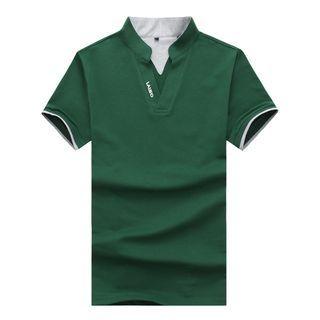 Short-sleeve Collarless V-neck Polo Shirt