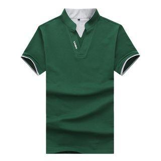 Short-sleeve Collarless V-neck Polo Shirt