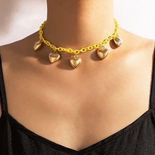 Heart Charm Chain Choker 18120 - Yellow & Gold - One Size