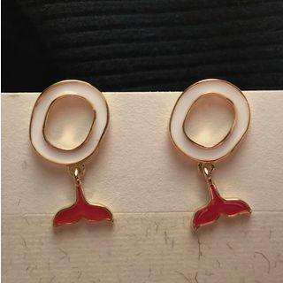 Glaze Hoop Mermaid Tail Dangle Earring 1 Pair - Red & White - One Size