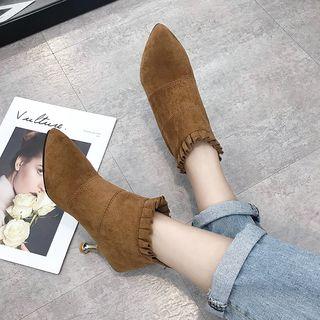 Ruffle Kitten-heel Ankle Boots