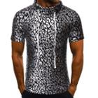 Short-sleeve Leopard Print Drawstring T-shirt