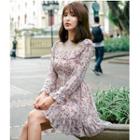 Flower Print Long-sleeve A-line Mini Dress