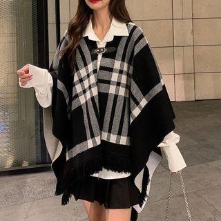 Plaid Cape / Long-sleeve Plain Shirt