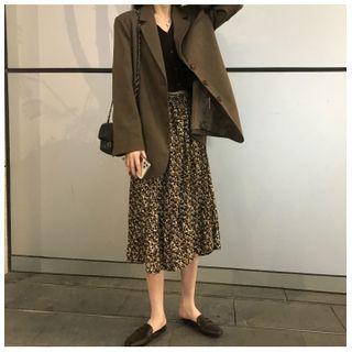 Single-breasted Plain Blazer / Buttoned Knit Top / Floral Print Skirt