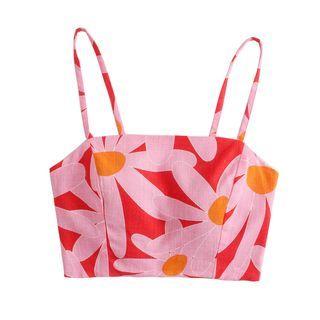 Flower Print Crop Camisole Top / Mini A-line Skirt