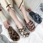 Leopard Print Furry Slide Sandals