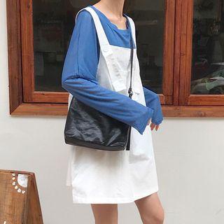 Denim Pinafore Dress / Long-sleeve Sheer Top