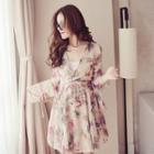 Elbow-sleeve Floral Shift Dress