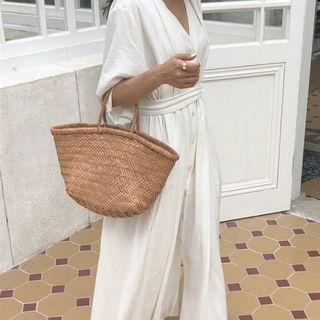 V-neck Elastic-waist Dress