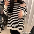 Asymmetrical Cold-shoulder Striped Sweater