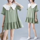 Peter-pan-collar Short-sleeve Dress Green - One Size