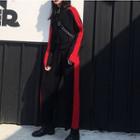 Set: Color-block Loose-fit Jacket + High-waist Wide-leg Pants