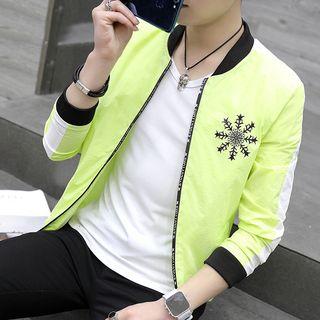 Snowflake Print Contrast Trim Zip Jacket