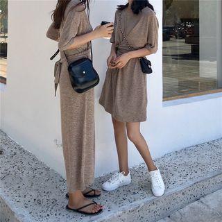 Elbow-sleeve Twisted Knitted Dress