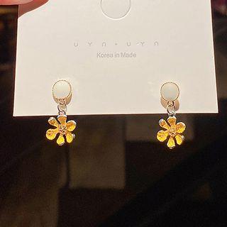 Floral Drop Earring 1 Pair - White Faux Pearl - Orange - One Size
