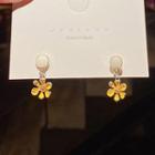 Floral Drop Earring 1 Pair - White Faux Pearl - Orange - One Size