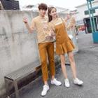 Couple Matching Long-sleeve T-shirt/ Cropped Pants/ Pinafore Mini Dress