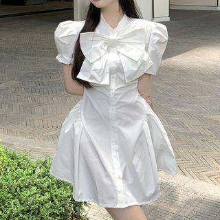 Short-sleeve Bow Mini Shirtdress