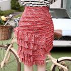 Shirred-side Frill-layered Skirt