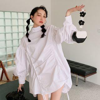 Long-sleeve Plain Dress White - One Size