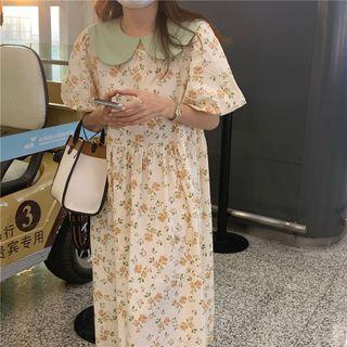 Short-sleeve Collared Floral Dress Floral - One Size