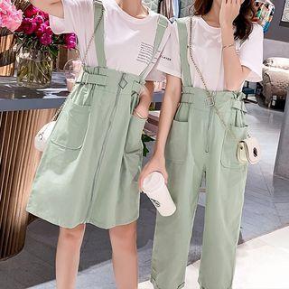 Short-sleeve Lettering T-shirt / Overall Dress / Jumper Pants / Set