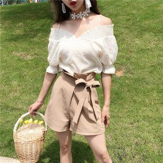 Elbow-sleeve Off Shoulder Top / Shorts
