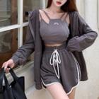 Details Mock Two-piece Crop Top / Loose-fit Hooded Jacket / Wide-leg Sweatshorts