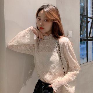 Stand-collar Embroidered Lace Top Lace - One Size
