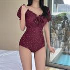 Dotted Puff-sleeve Swimsuit