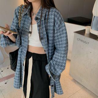 Houndstooth Denim Jacket Houndstooth - Blue - One Size