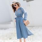 Long-sleeve Slit-side V-neck Dress