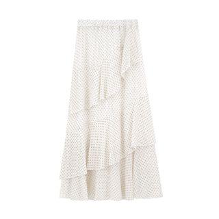 Dotted Tiered Midi A-line Skirt