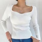 Long Sleeve Square-neck Plain Ribbed-knit Sweater