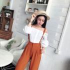 Set: Zip Front Off-shoulder Blouse + Suspender Pants